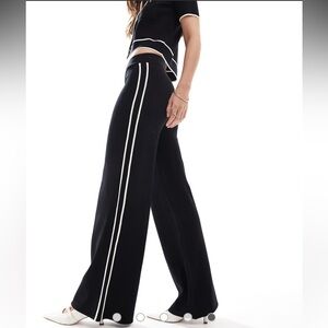 NWT Mango Black Knit Striped Pants with White Stripes Size Small